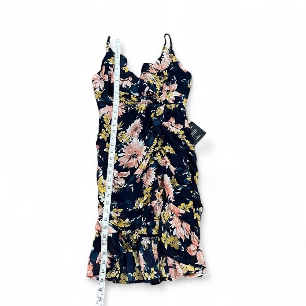 Lulus Navy Floral Ruffle Mini Dress Date Night Cocktail Party S - Picture 7 of 8